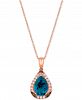 Le Vian Ocean Blue Topaz (2-5/8 ct. t. w. ) & Diamond (1/3 ct. t. w. ) 20" Pendant Necklace in 14k Rose Gold