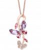 Effy Multi-Gemstone (2-1/10 ct. t. w. ) & Diamond (1/10 ct. t. w. ) Butterfly 18" Pendant Necklace in 14k Rose Gold