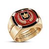 Victory At Vimy Ridge Men's 18K Gold-Plated Patriotic Ring Imprinted With The Canadian Leaf And Laurel Emblem On A Red And Black Hand-Enamelled Inlay