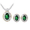 Earthly Beauty Women's Chrome Diopside Pendant Necklace And Earrings Set With 18K Gold-Plated Accents Adorned With 35 White Topaz Stones