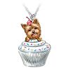 Sweetest Pupcake Women's Yorkie Pendant Necklace Featuring A Fully Sculpted & Hand Enameled Yorkie In A Cupcake & Adorned With A Swarovski Crystal Accent