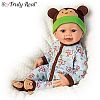 So Truly Real Lucas Realistic Baby Doll With Hand-Rooted Hair, Custom Monkey Print Pajamas And Matching Hat