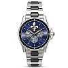 Spirit Of Quebec Stainless Steel Watch With 2-Toned Band Featuring A Vibrant Black And Blue Watch Face Adorned With A Silver-Toned Fleur-de-lis Symbol