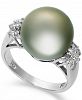 14k White Gold Ring, Tahitian Pearl (12mm) and Diamond (1/4 ct. t. w. ) Ring