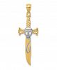 Skull Sword Charm in 14k Yellow Gold and Rhodium
