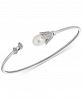 Cultured Freshwater Pearl (8mm) & Cubic Zirconia Cuff Bangle Bracelet in Sterling Silver