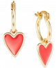 Giani Bernini Red Enamel Heart Dangle Hoop Drop Earrings in 14K Gold-Plated Sterling Silver, Created for Macy's