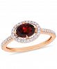 Garnet (1 ct. t. w. ) and Diamond (1/4 ct. t. w. ) Halo Ring in 10k Rose Gold