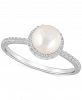 Cultured Freshwater Pearl (7mm) & Lab-Created White Sapphire (1/5 ct. t. w. ) Halo Ring in 10k White Gold