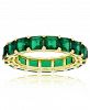 Green Princess Cut Cubic Zirconia Eternity Band in 14k Yellow Gold Plated Sterling Silver