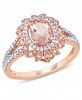 Morganite (3/4 ct. t. w. ) and Diamond (1/5 ct. t. w. ) Floral Halo Ring in 10k Rose Gold