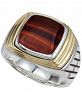 Esquire Men's Jewelry Tiger's Eye (12 x 10mm) Ring in Sterling Silver & 14k Gold, Created for Macy's