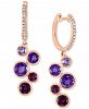 Lali Jewels Multi-Gemstone (2-1/2 ct. t. w. ) & Diamond (1/10 ct. t. w. ) Bezel Dangle Hoop Drop Earrings in 14k Rose Gold