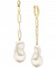 Cultured Freshwater Baroque Pearl (13-15mm) Paperclip Link Drop Earrings
