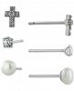 Giani Bernini 3-Pc. Cubic Zirconia & Cultured Freshwater Pearl (4mm) Stud Earrings in Sterling Silver, Created for Macy's