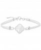 Mother-of-Pearl Clover White Leather Cord Bracelet in Sterling Silver