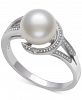 Cultured Freshwater Pearl (8mm) & Diamond Accent Swirl Ring in Sterling Silver