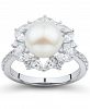 Arabella Cultured Freshwater Pearl (9mm) & Cubic Zirconia Halo Ring in Sterling Silver