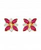 Ruby (1-1/3 ct. t. w. ) and White Topaz (1/3 ct. t. w. ) Flower Cluster Earrings in 10k Yellow Gold