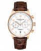 Stuhrling Men's Chrono, Rose Gold Layered Case, White Dial, Brown Leather Strap Watch