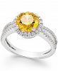 Yellow Cubic Zirconia Halo Ring in Sterling Silver