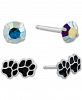 Giani Bernini 2-Pc. Set Crystal Solitaire & Pawprint Stud Earrings in Sterling Silver, Created for Macy's