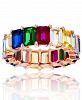 Rainbow Colored Emerald Cut Cubic Zirconia Eternity Band in 14k Rose Gold Plated Sterling Silver