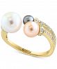 Effy Multicolor Cultured Freshwater Pearl (4-8mm) & Diamond (1/4 ct. t. w. ) Cuff Ring in 14k Gold