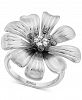 Effy Black Diamond (1/10 ct. t. w. ) & White Diamond (1/10 ct. t. w. ) Flower Ring in Sterling Silver