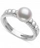 Belle de Mer Cultured Freshwater Button Pearl (7mm) & Lab-Created White Sapphire (1/5 ct. t. w. ) Ring
