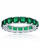 Green Princess Cut Cubic Zirconia Eternity Band in Rhodium Plated Sterling Silver