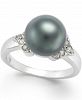 Tahitian Pearl (9mm) and Diamond Ring (1/6 ct. t. w. ) in 14k White Gold