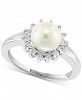 Effy Cultured Freshwater Pearl (7mm) & Diamond (1/20 ct. t. w. ) Halo Ring in Sterling Silver