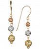 Tri-Color Textured Ball Triple Drop Earrings in 10k Yellow, White and Rose Gold