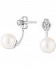 Cultured Freshwater Pearl (7mm) & Diamond (1/10 ct. t. w. ) Front & Back Earrings in 14k White Gold