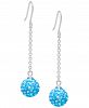 Pave Crystal 10mm Ball Drop Wire Earrings Set in Sterling Silver. Available in Clear or Aqua