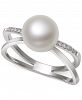 Cultured Freshwater Pearl (9mm) & Cubic Zirconia Crisscross Ring in Sterling Silver