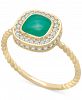 Green Agate & Cubic Zirconia Square Halo Ring in 14k Gold-Plated Sterling Silver