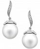 Cultured South Sea Pearl (11mm) and Diamond (3/8 ct. t. w. ) Swirl Drop Earrings in 14k White Gold