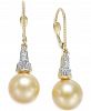 Cultured Golden South Sea Pearl (10mm) and Diamond (1/4 ct. t. w. ) Drop Earrings in 14k Gold