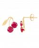 Created Ruby (1-1/3 ct. t. w. ) Button Cherry Leaf Earrings in 10k Yellow Gold