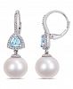 Freshwater Cultured Pearl (11-12mm), Blue Topaz (1 ct. t. w. ) and Diamond (1/4 ct. t. w. ) Triangle Drop Earrings in 10k White Gold