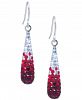 Pave Two Tone Crystal Teardrop Earrings Set in Sterling Silver. Available in Clear and Blue, Clear and Black, Clear and Pink or Clear and Red