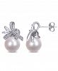 Freshwater Cultured Pearl (9.5-10mm), White Topaz (2/5 ct. t. w) and Diamond (1/6 ct. t. w. ) Ribbon Earrings in 10k White Gold