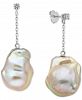 Baroque Cultured Freshwater Pearl (13-15mm) & Diamond (1/10 ct. t. w. ) Drop Earrings in 14k White Gold