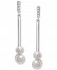 Cultured Freshwater Pearl (4 & 5mm) & Diamond Accent Bar Drop Earrings in Sterling Silver