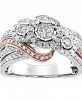 Diamond Three Stone Swirl Engagement Ring (1 ct. t. w. ) in 10k White & Rose Gold