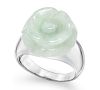 Jade (16mm) Carved Flower Ring in Sterling Silver