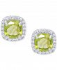Peridot (2-3/8 ct. t. w. ) & Lab-Created White Sapphire (1/2 ct. t. w. ) Cushion Halo Stud Earrings in Sterling Silver