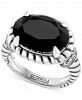 Effy Onyx & White Topaz (1/5 ct. t. w. ) Oval Rope Framed Ring in Sterling Silver